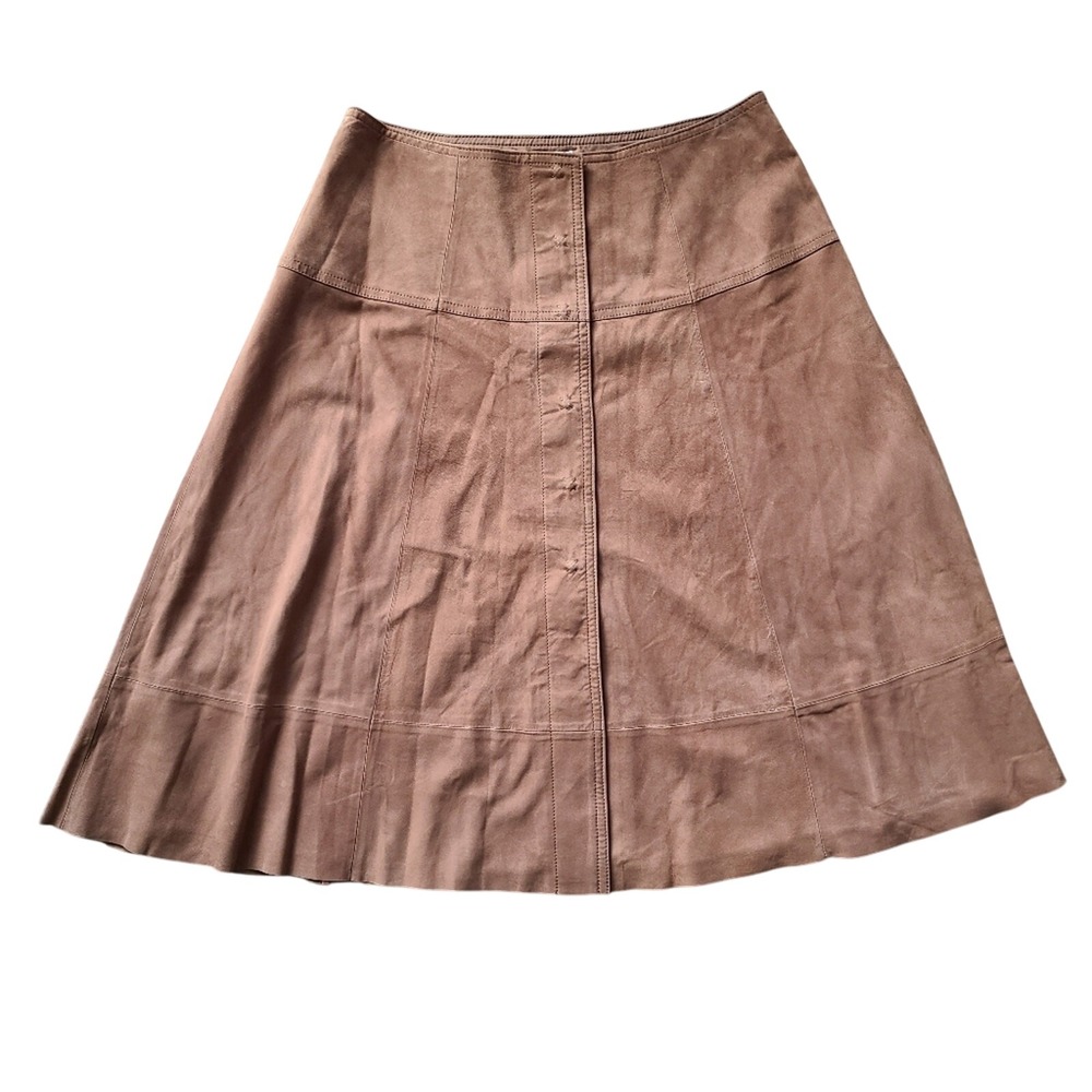 NWT Revolve Joie Womens Soft Saddle Brown Goat‎ Leather Midi Skirt Size M Preppy